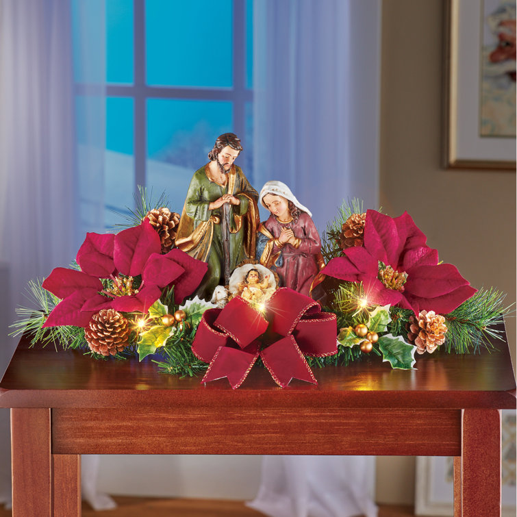 The Holiday Aisle® Lighted Tabletop Nativity Scene With Poinsettias